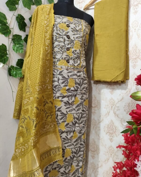 Cotton Mirrorwork Unstitched Suit