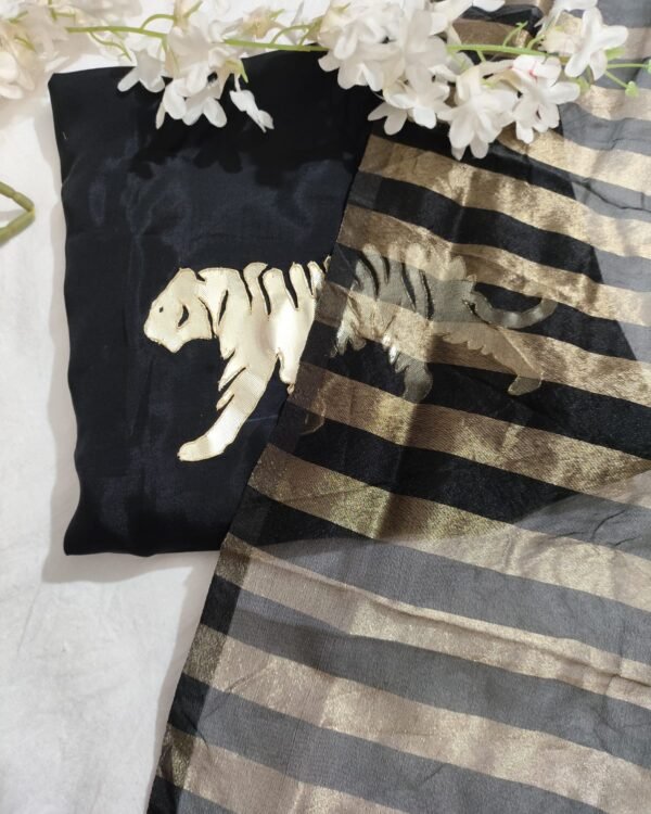 Stripe Tissue Saree with Animal Patch Blouse