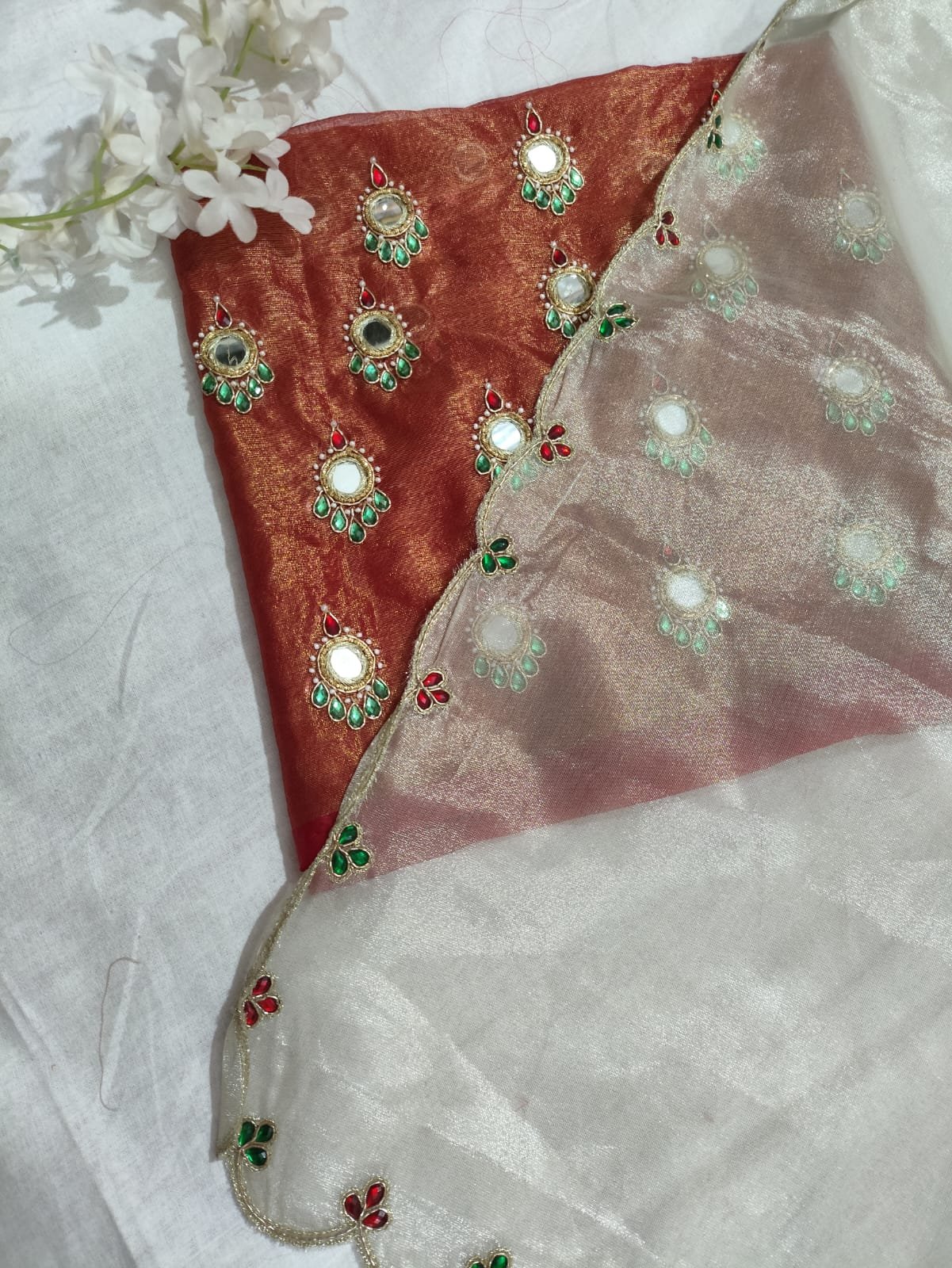 Organza Tissue Saree with Mirror Blouse