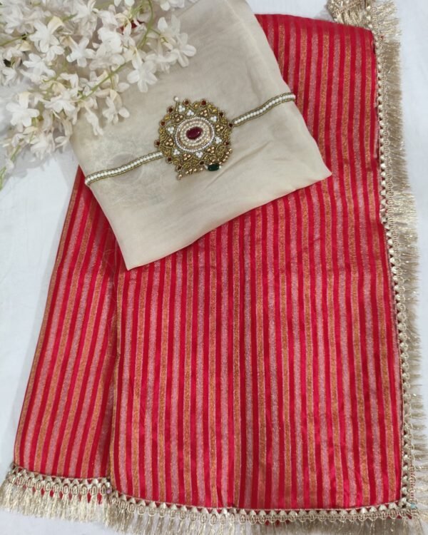 Red Tissue saree with handwork blouse