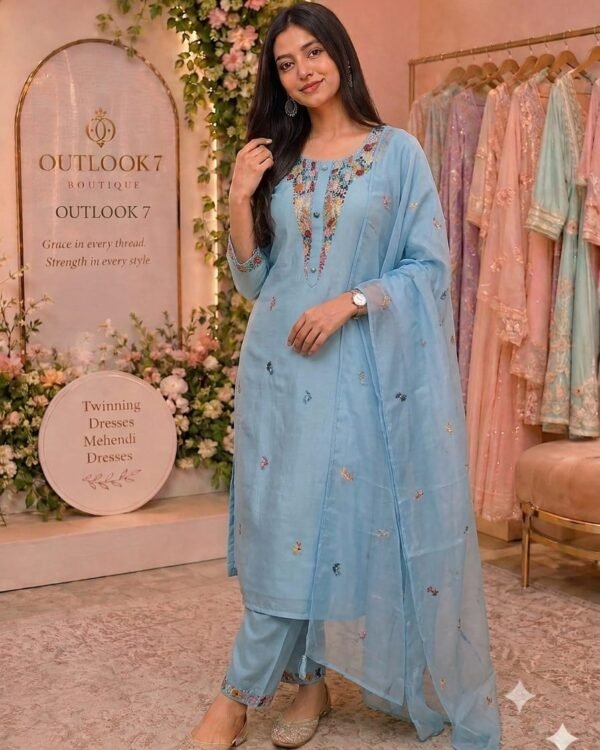 Sky Blue Handembroided suit