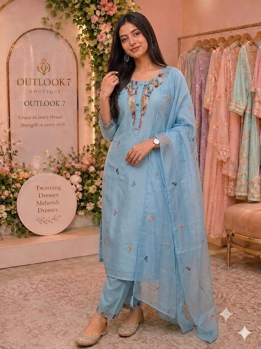 Sky Blue Handembroided suit