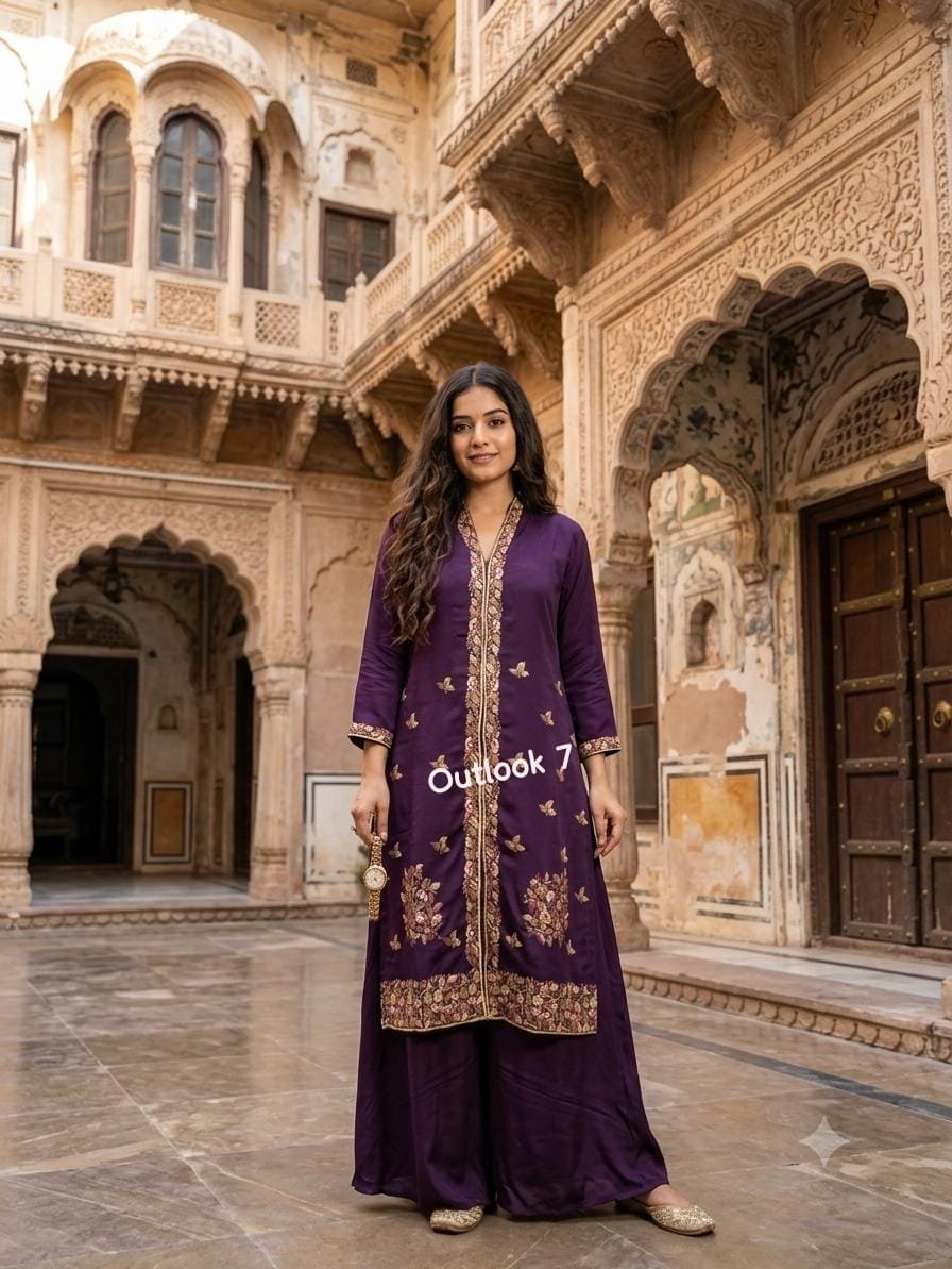 Crepe Embroided Palazzo suit